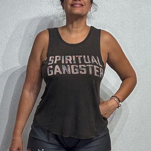 Spiritual Gangster Black Floral Logo Tank Muscle Tee Sz M - Picture 1 of 13